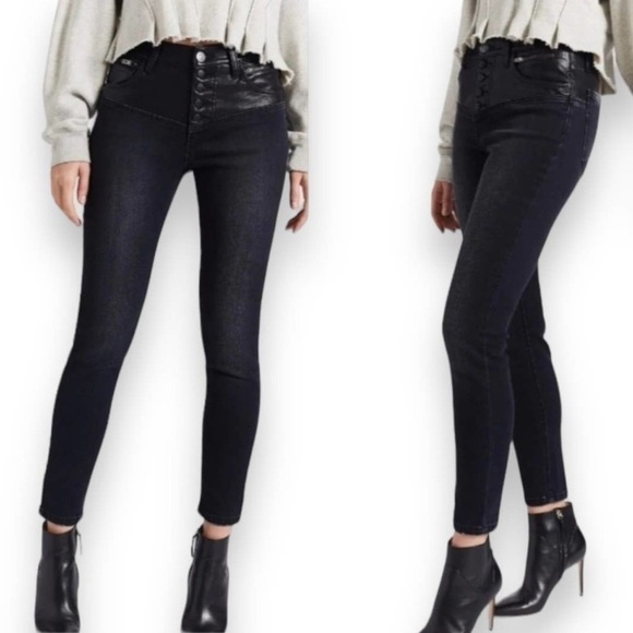 Current/Elliott The Fused High Rise Vegan Leather Contrast Stiletto Jean - Picture 1 of 10